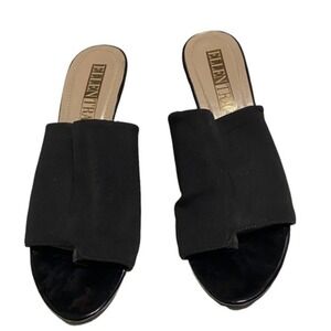 Ellen Tracy Wedge Sandals Women 7M Black Leeza Slide Open Toe Casual Chic